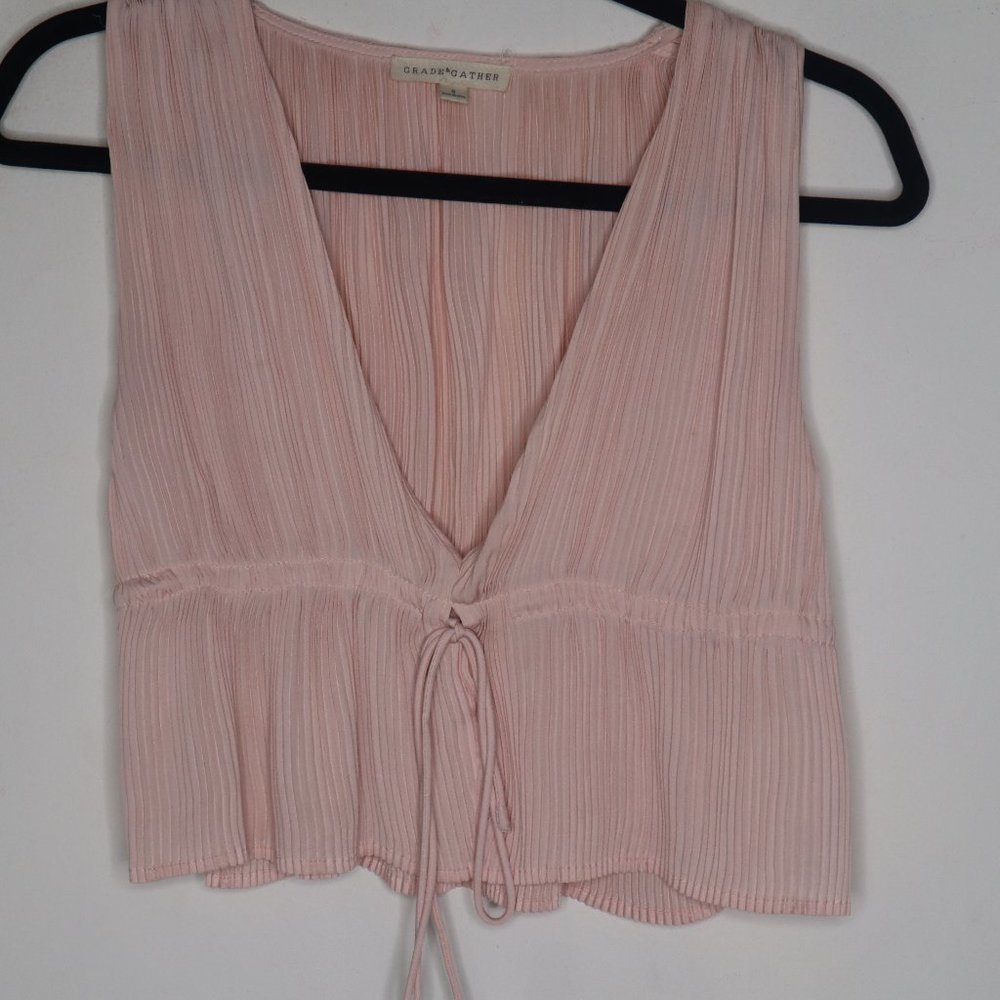 Grade & Gather Pink Tie Waist Pleated Crop Top